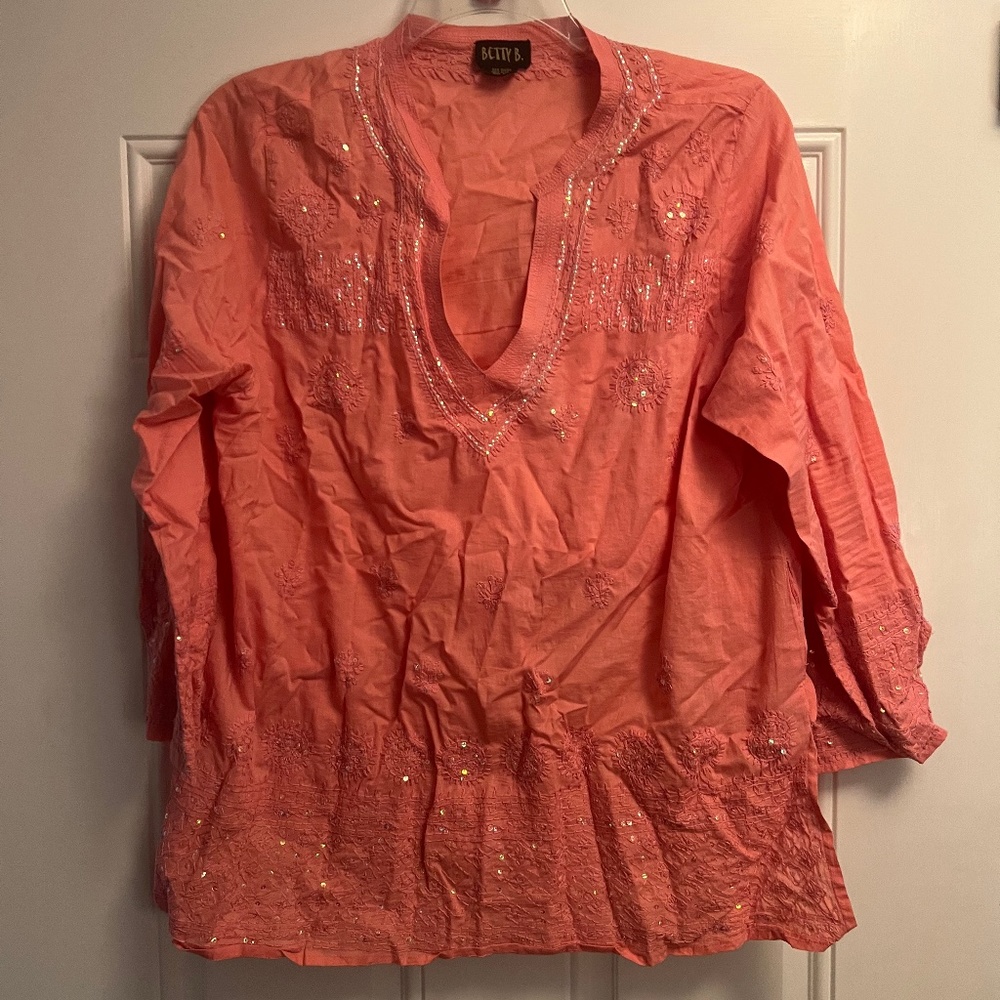 Peach Top with Sequined Accent